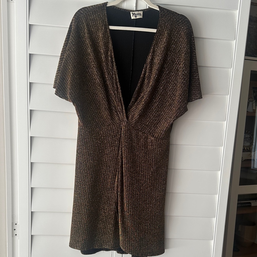 Show Me Your MUMU mini dress metallic gold twist front like new